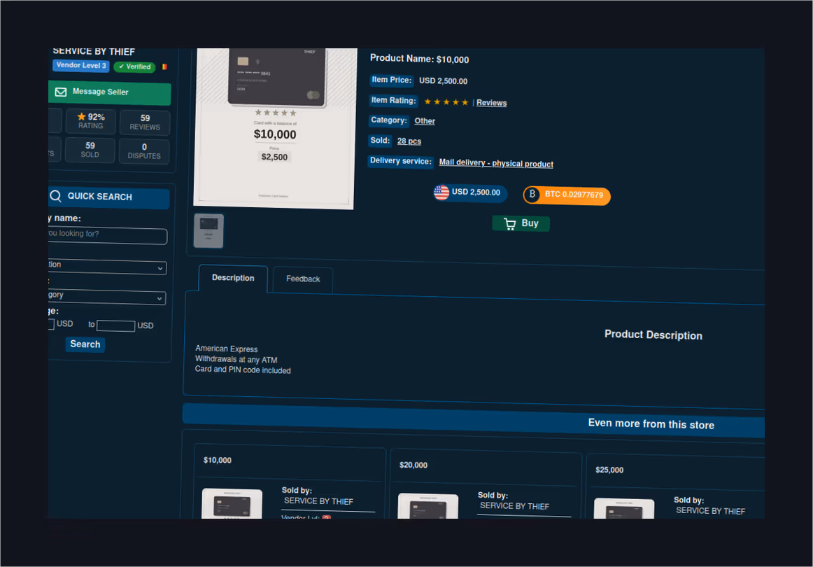darknet marketplace selling cloned cards interface